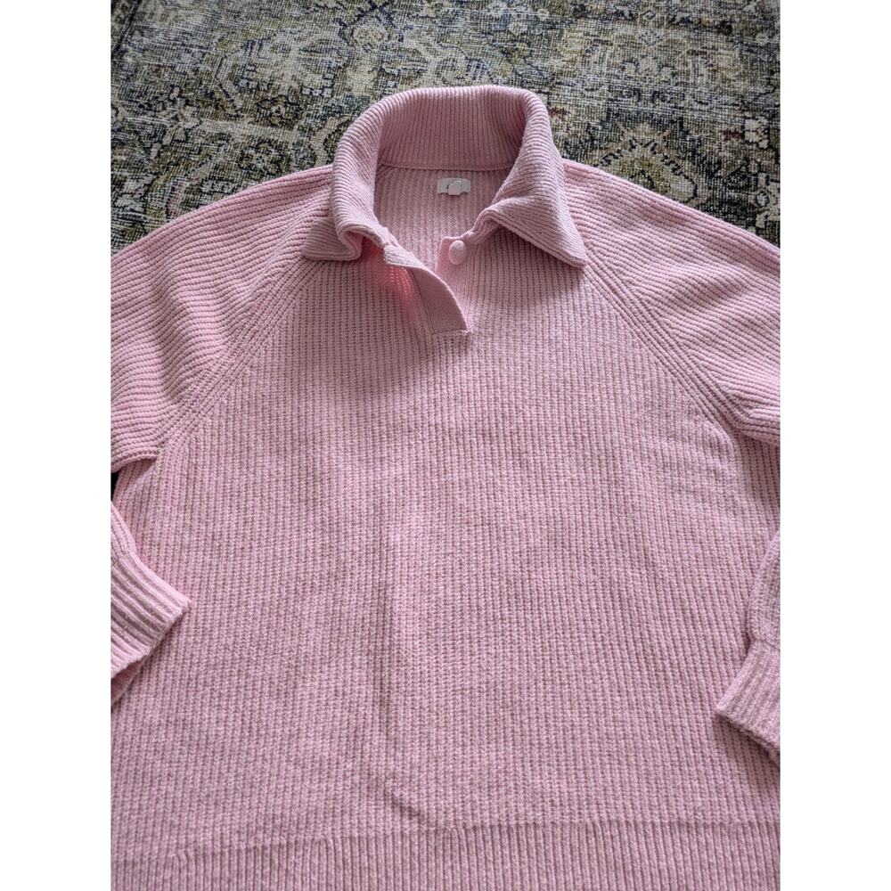 Aerie Classic Quarter Button Ribbed Knit Polo Sweater Pink Medium - Picture 5 of 6